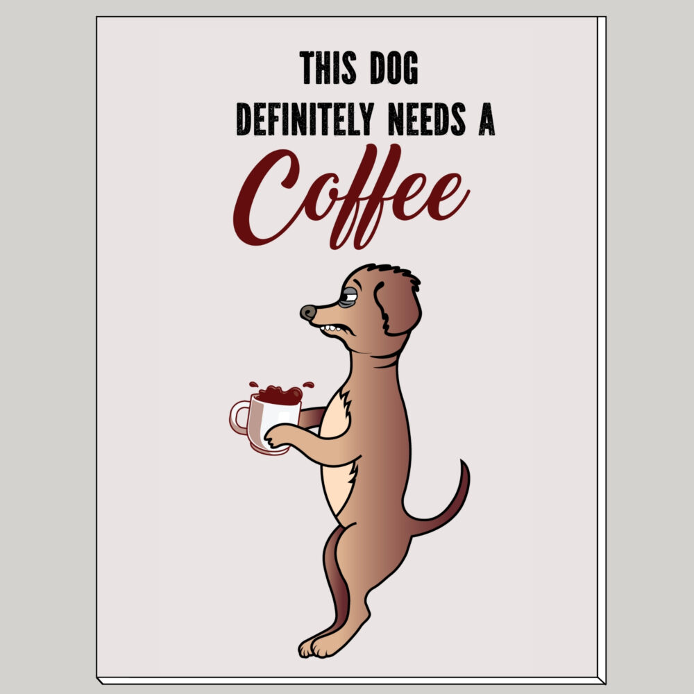 Funny dog notebook. Dog with coffee notebook.