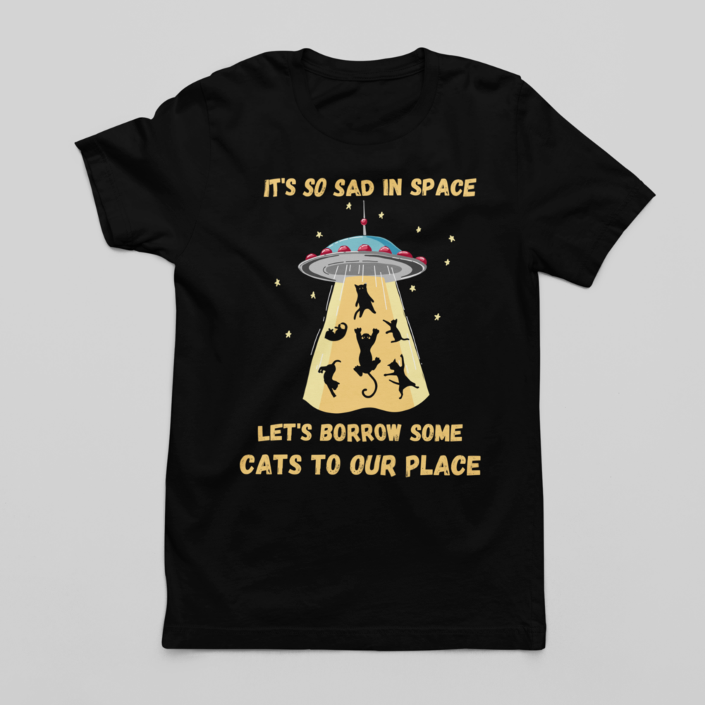 Space cats men's t-shirt. UFO cats t-shirt