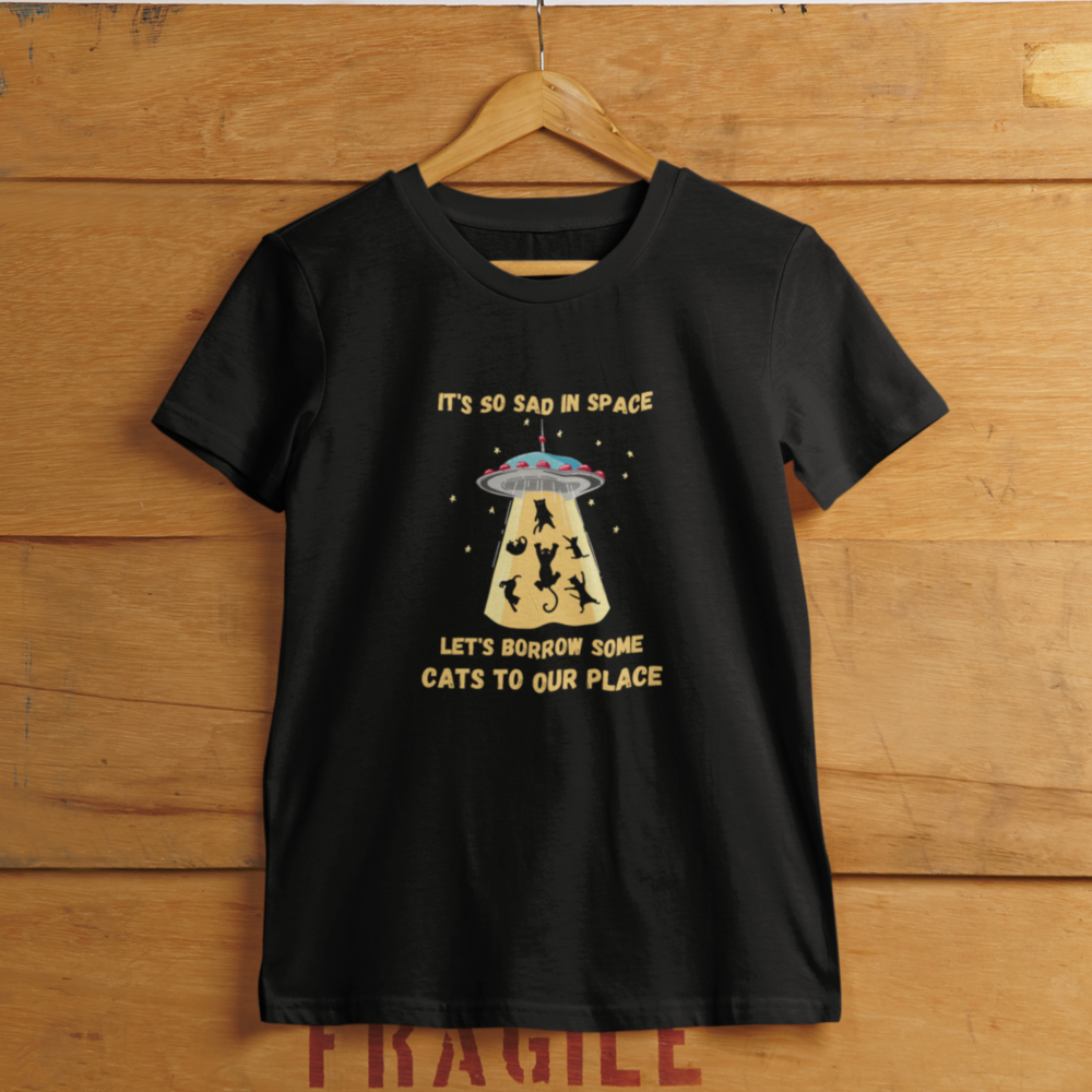 Space cats women's T-shirt. UFO cats women's T-shirt