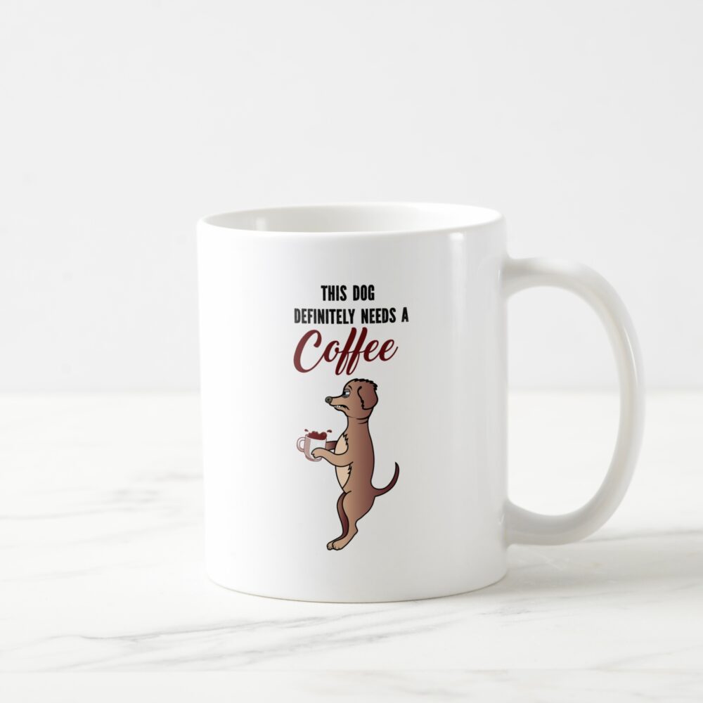 Funny dog mug. Dog with coffee mug.