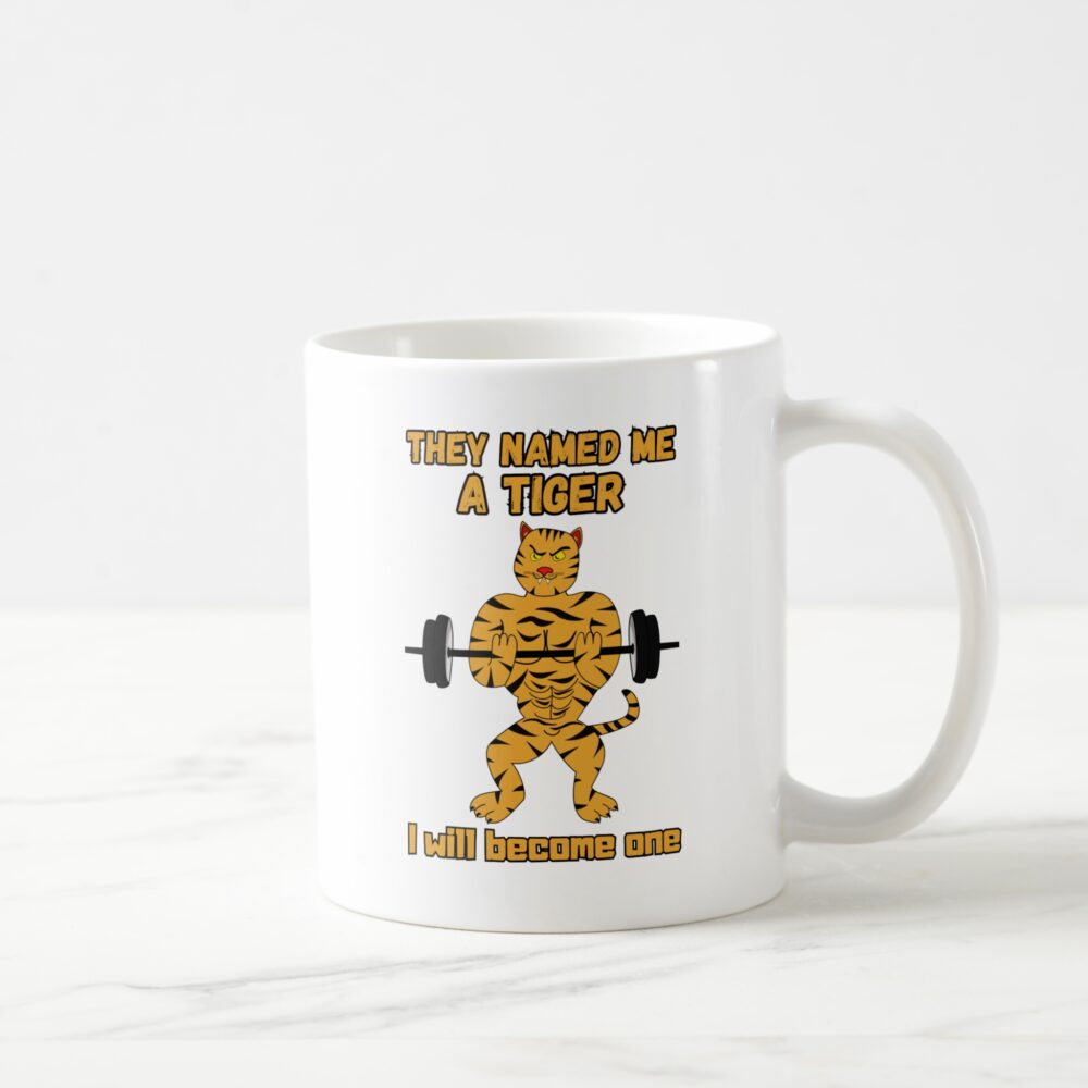 strong cat ceramic mug. tiger cat mug