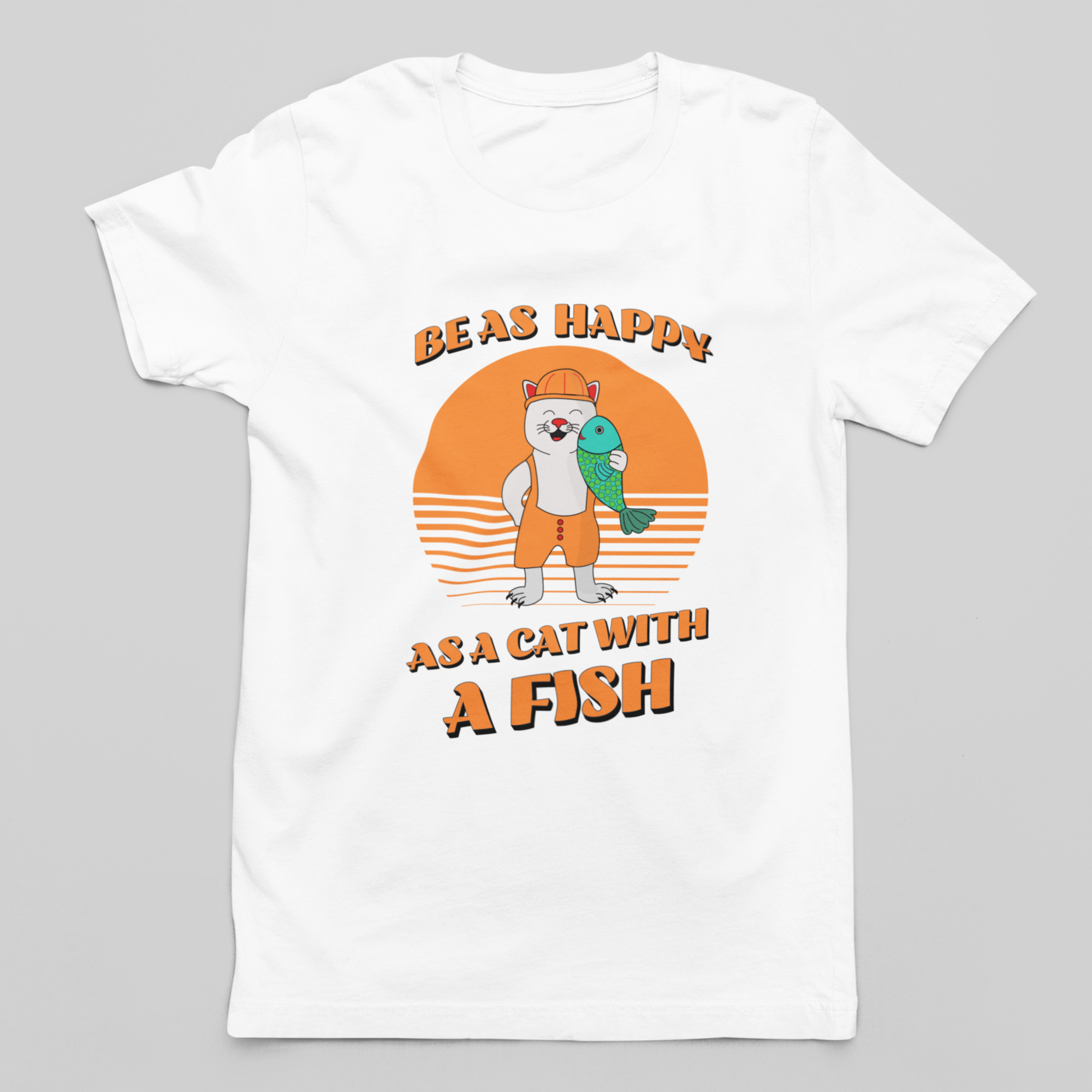 Happy cat men's T-shirt. Fishing cat T-shirt