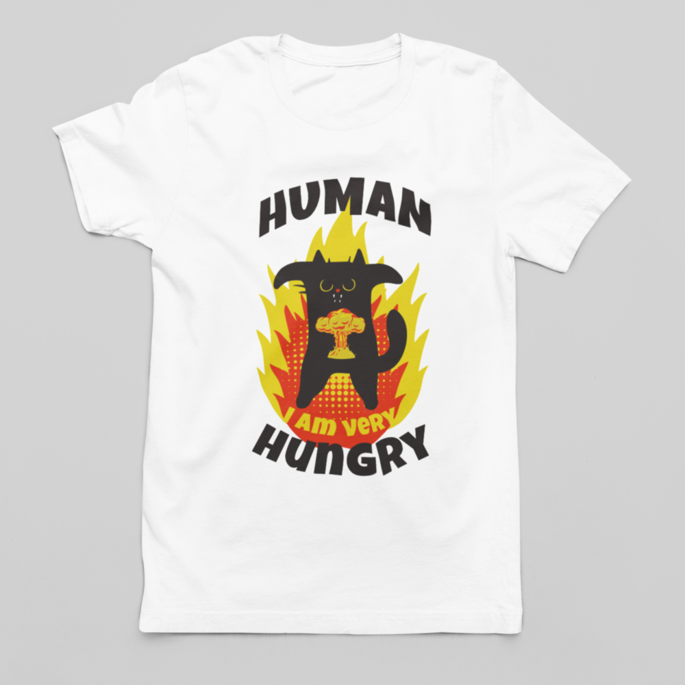 Hungry cat men's t-shirt. Funny cat t-shirt