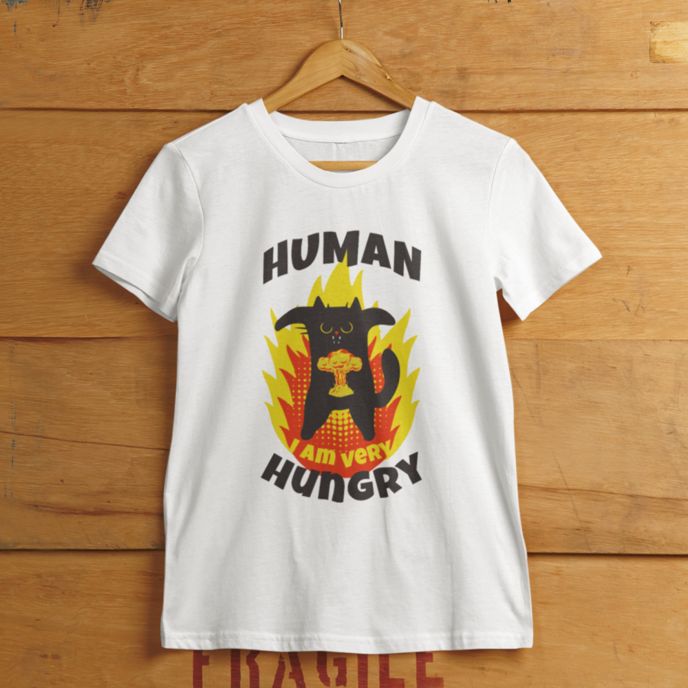 Hungry cat women's t-shirt. Funny cat women's t-shirt