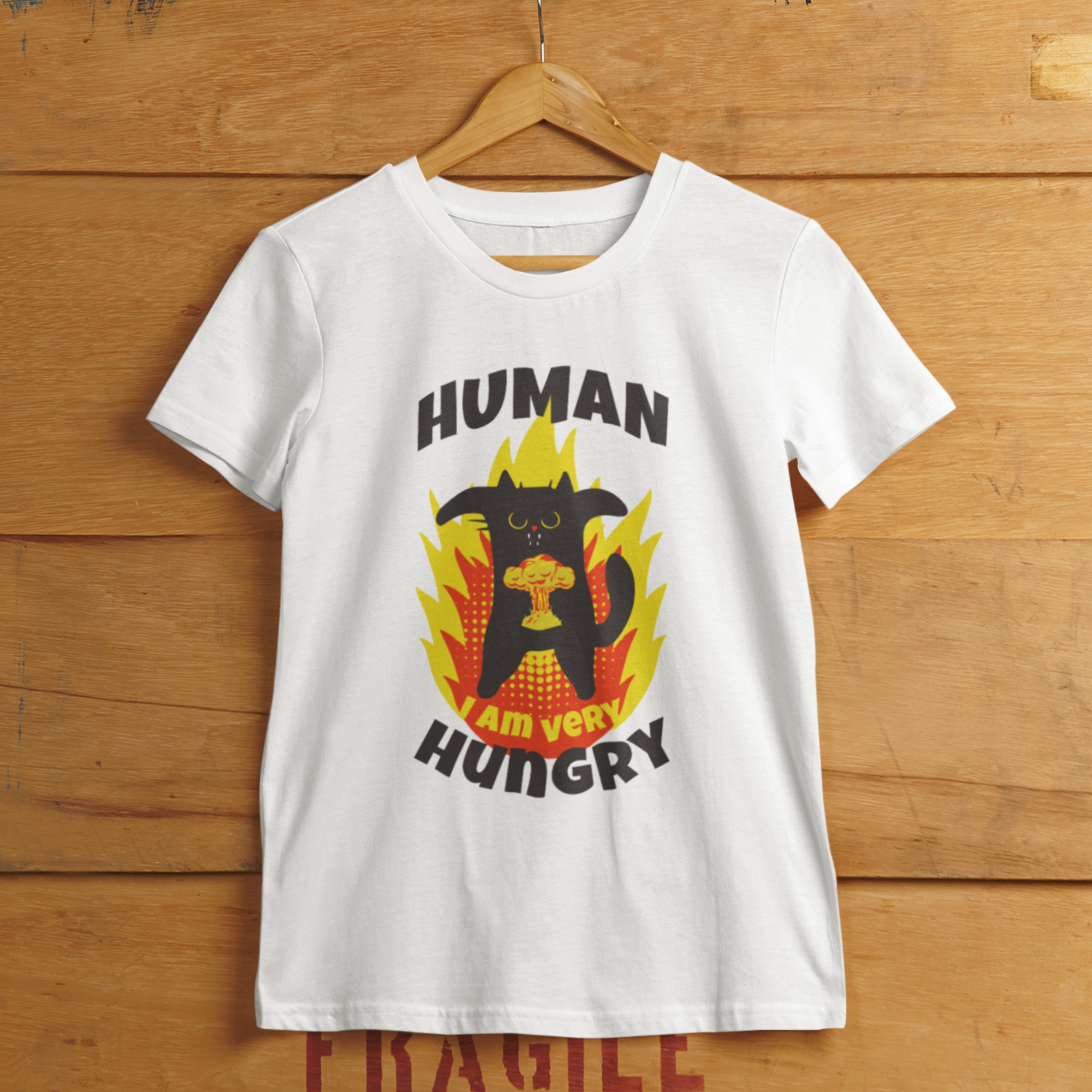 Hungry cat women's t-shirt. Funny cat women's t-shirt