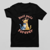 Men's T-shirt with a cute dog and a cute cat illustration. Funny cat and dog friendship illustration on the T-shirt