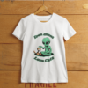 Adorable cat and alien women's T-shirt. Funny animal illustration on the T-shirt