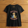 Cute cat and dog hugging women's T-shirt. Cat and dog best friends T-shirt