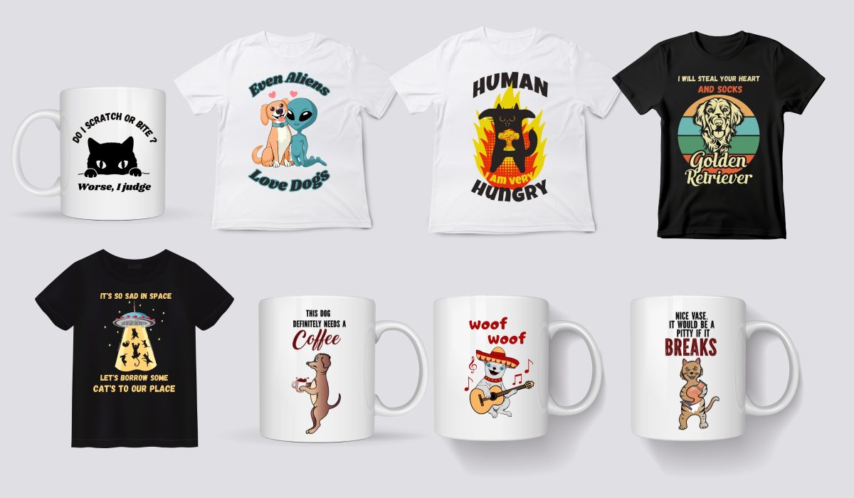 Funny pet t-shirts and mugs. T-shirts and mugs with funny animals